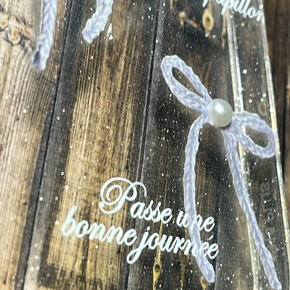 5for$10 Transparent Glitter Tie Ribbon Pearl Bow IPhone 15 Plus Phone Case